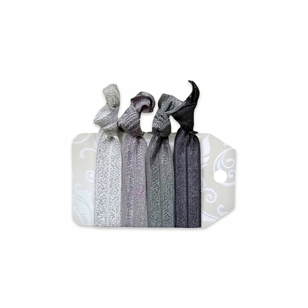 Silver & Gray 4-Pack Hair Ties Handmade Solid Gray Shades FOE Elastic Hair Ties